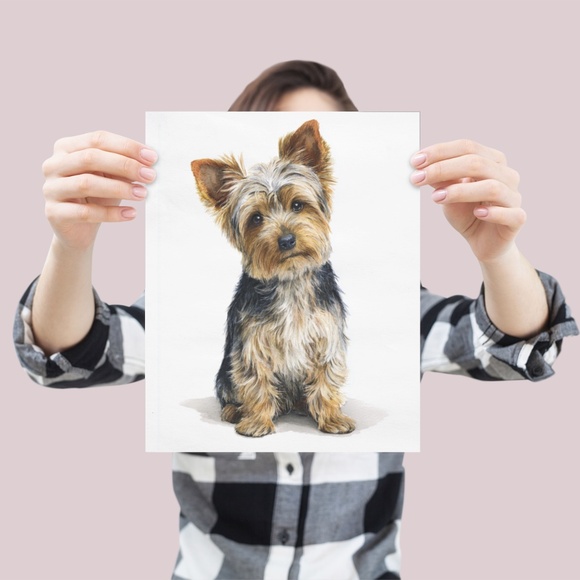 Watercolor Yorkshire Dog Portrait Art Print – Unframed Fine Art Poster - Picture 4 of 5